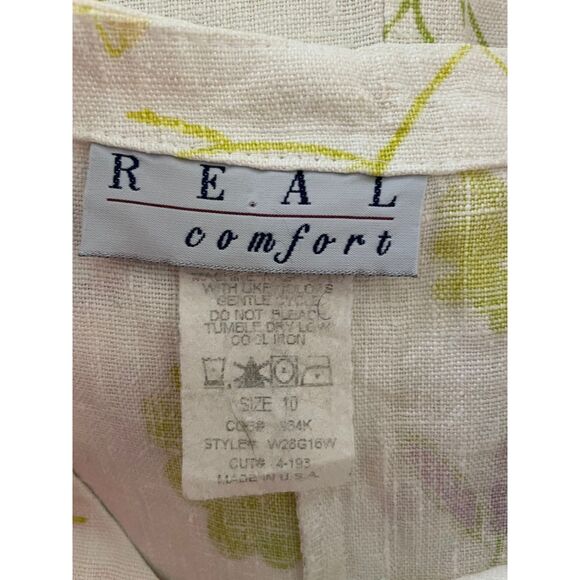 Vtg Real Comfort Women Sz 10 Linen Dress Sleeveless Floral Print Artsy Lagenlook - Picture 6 of 7